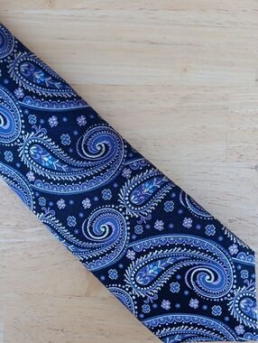 J. Z. RICHARDS Black Men's Silk Tie with Blue, Purple, and Cream Paisley Accents